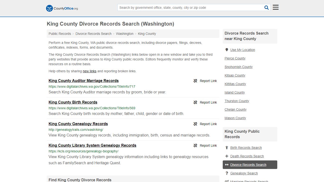 King County Divorce Records Search (Washington) - County Office