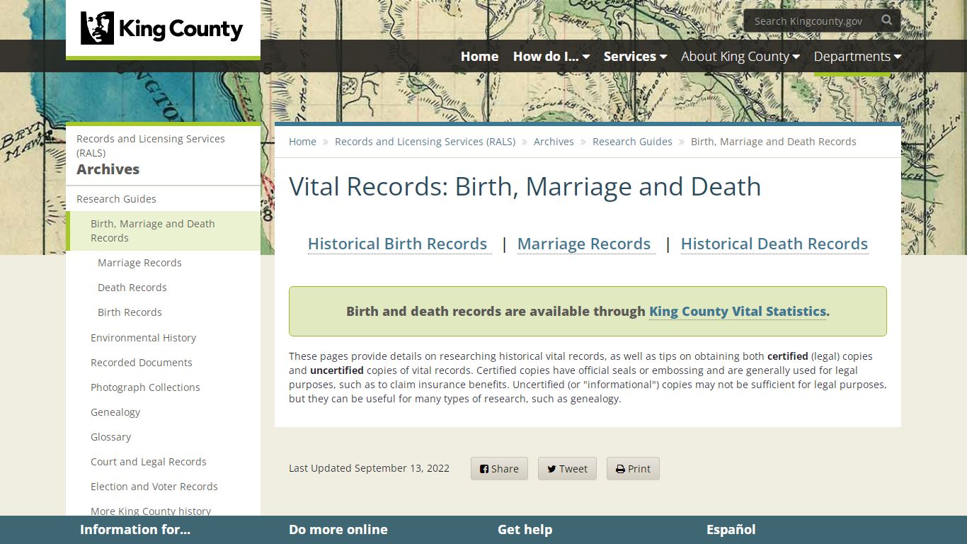 Vital Records: Birth, Marriage and Death - King County