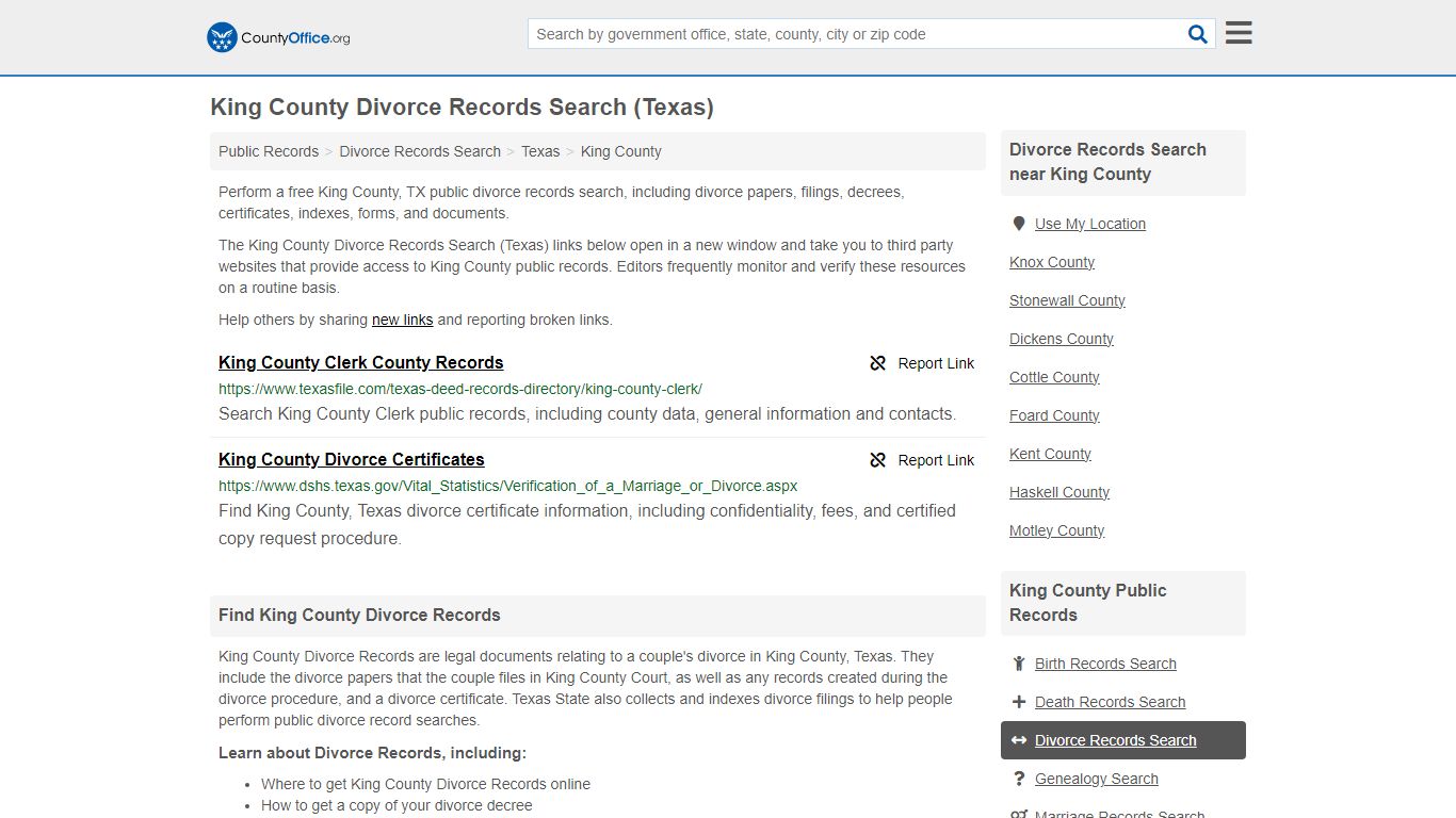 Divorce Records Search - King County, TX (Divorce Certificates & Decrees)